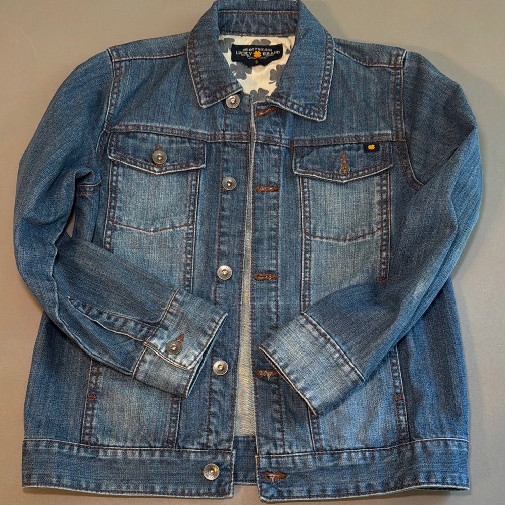 Lucky Brand Womens Button Front Casual Blue Denim Jean Trucker Jacket Size Small
